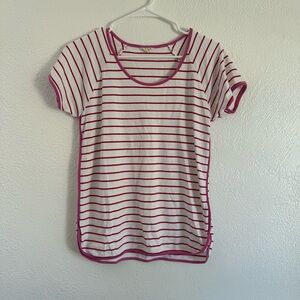 LAKE Striped Pajama Top Women’s Medium Short Sleeve Pink White Red Pima Cotton